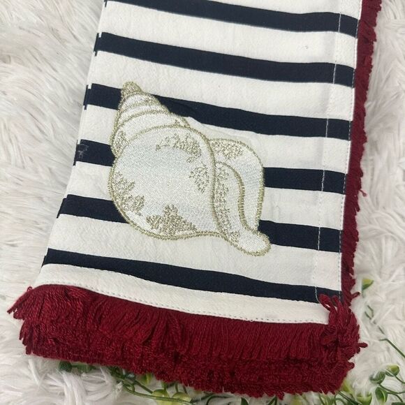 Talbots 4 Piece Napkins - Striped Blue & Red Fringes with Embroidered Shell Prin - Picture 2 of 7